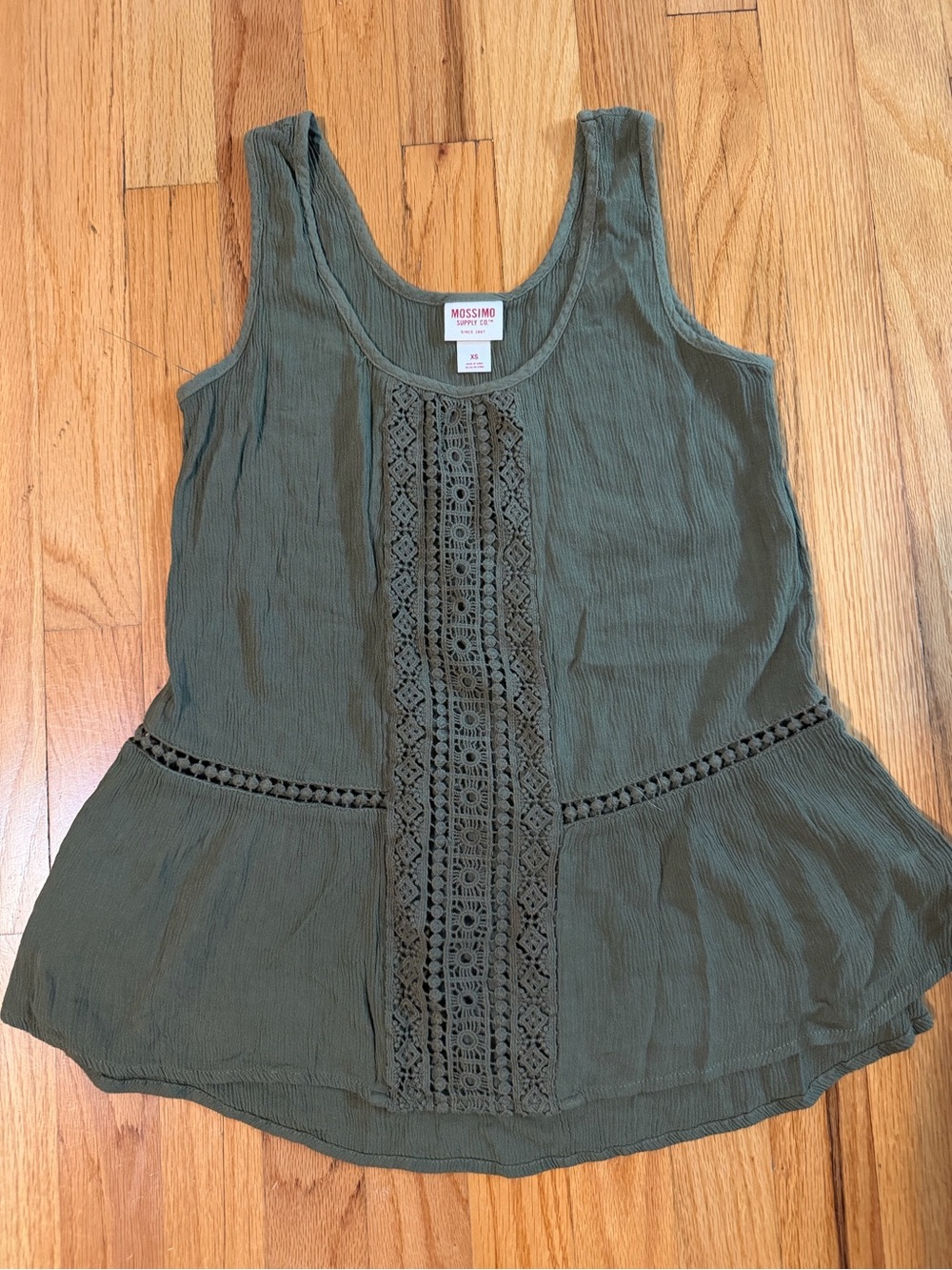 Mossimo Supply Co. Olive Green Lace-Trim Peplum Tank